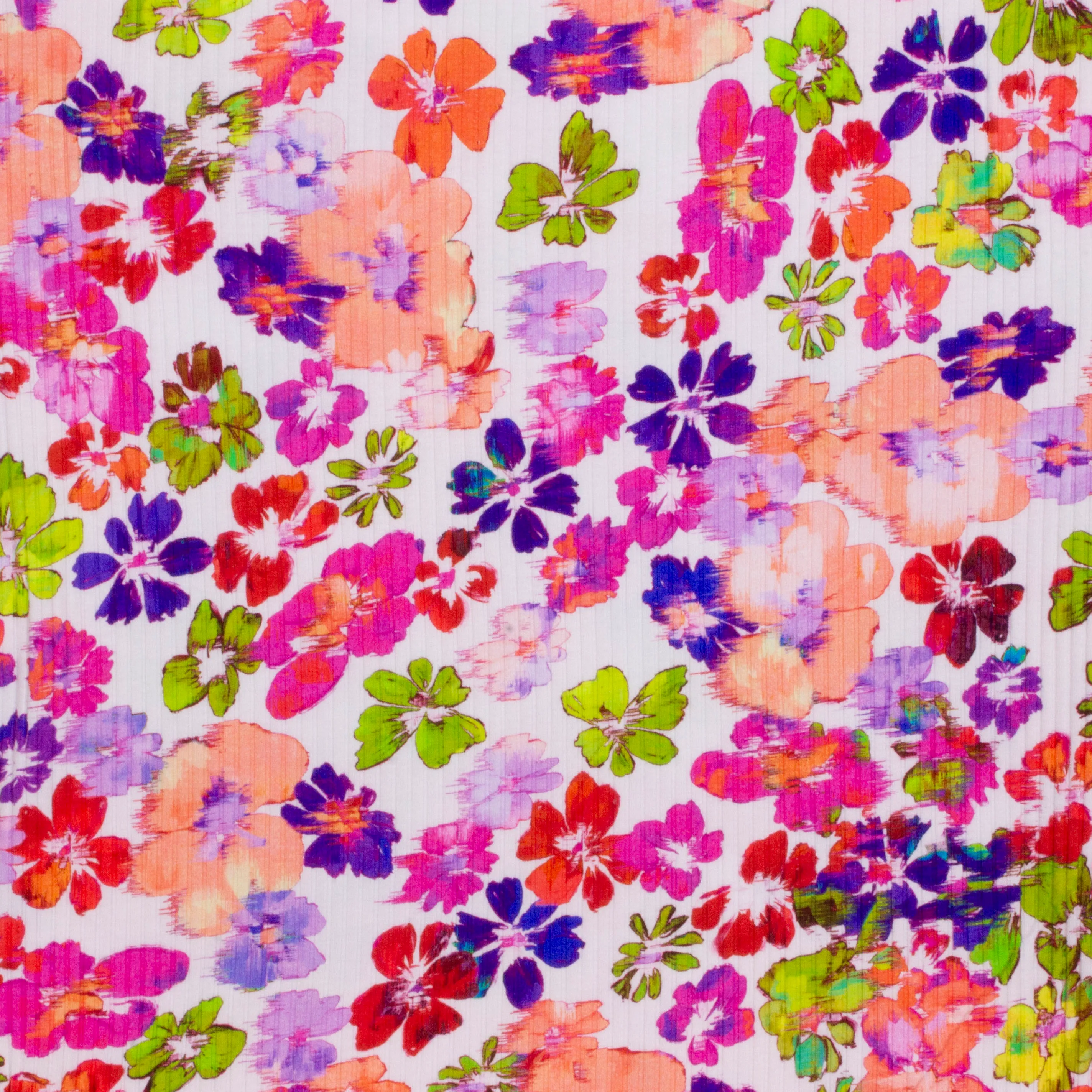Geribde tricot met heldere multicolor bloemen aquarel
